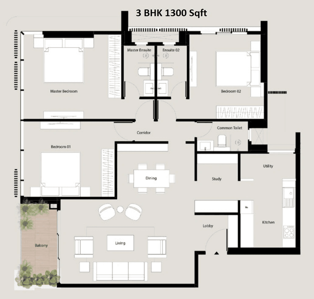 Unit plan - 1300 sq.ft.