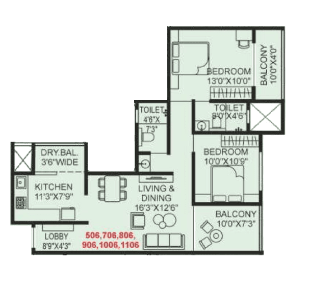 Unit plan - 875 sq.ft.