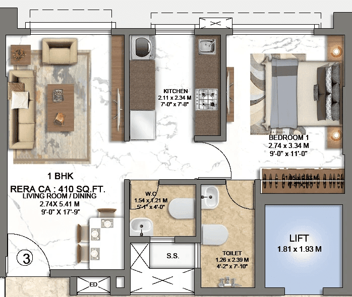 Unit plan - 410 sq.ft.