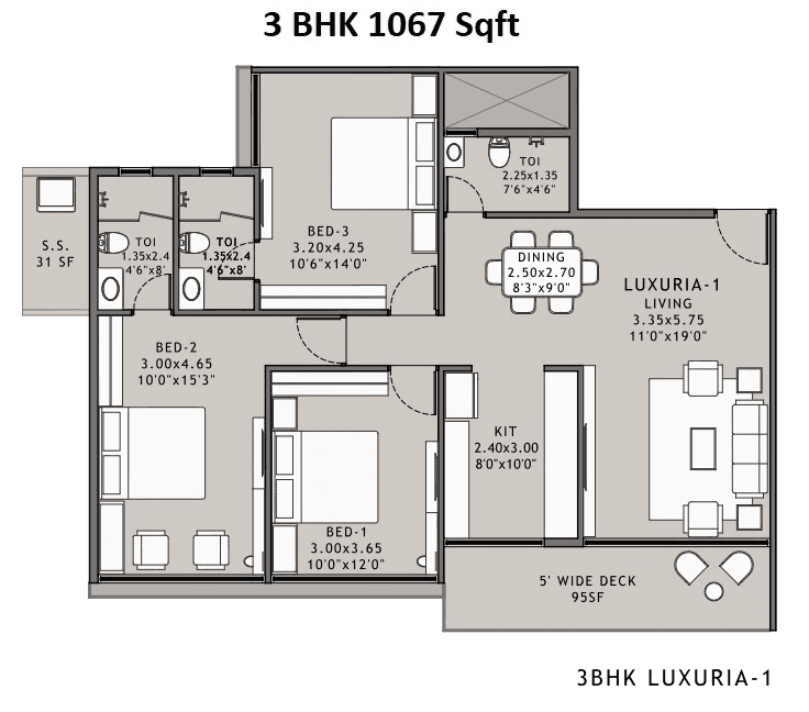 Unit plan - 1067 sq.ft.