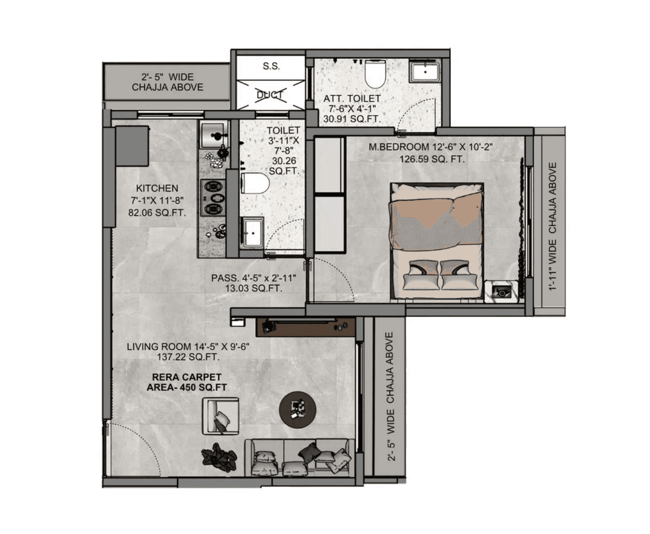 Unit plan - 450 sq.ft.