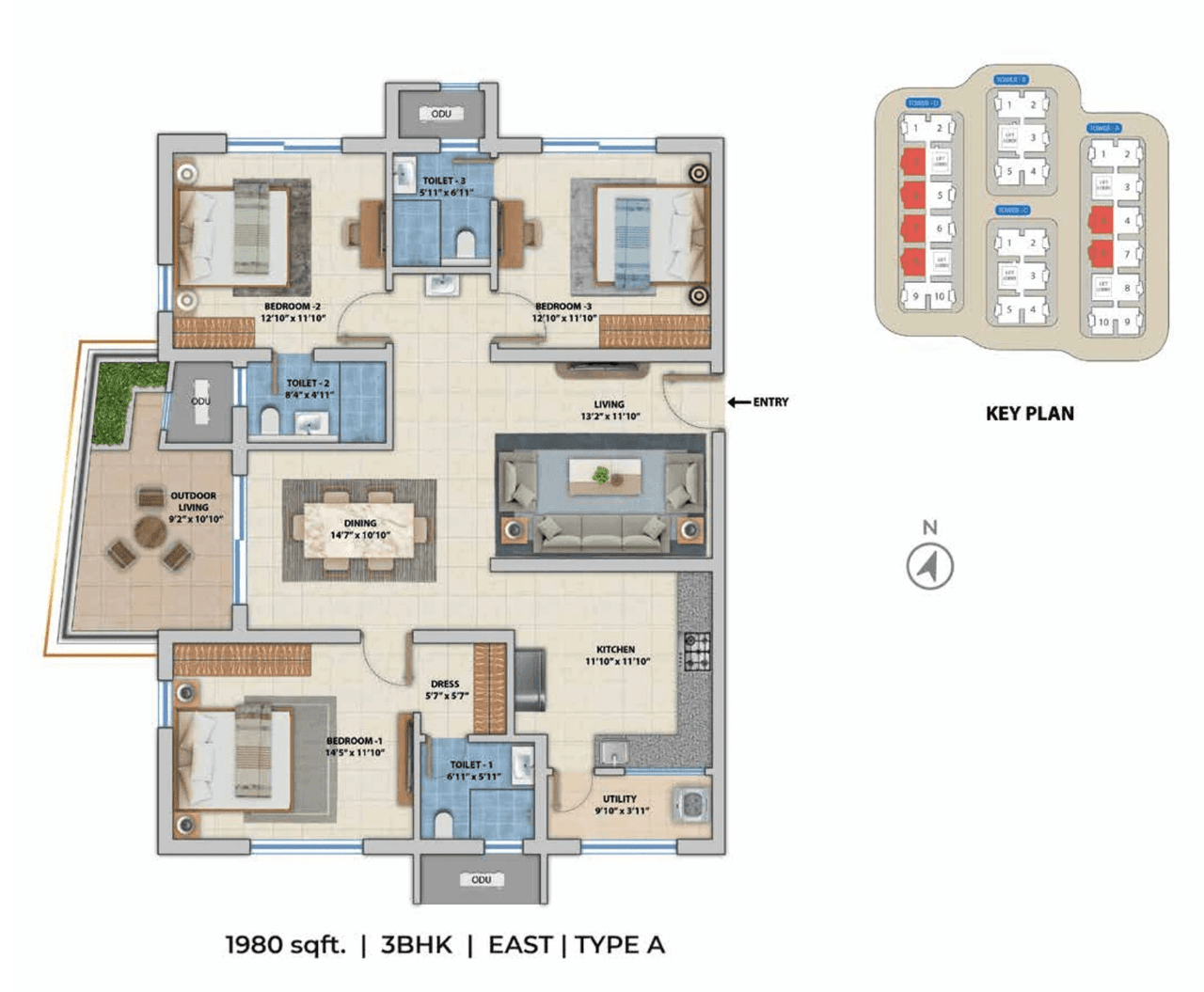 Unit plan - 1242 sq.ft.