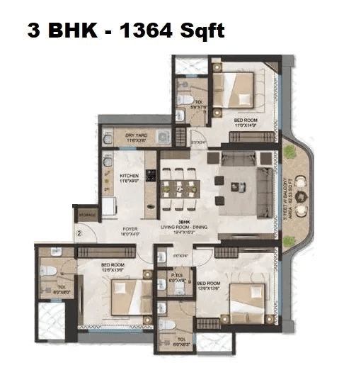 Unit plan - 1364 sq.ft.