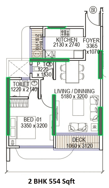 Unit plan - 554 sq.ft.