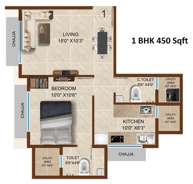 Unit plan - 450 sq.ft.