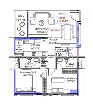 Unit plan - 820 sq.ft.