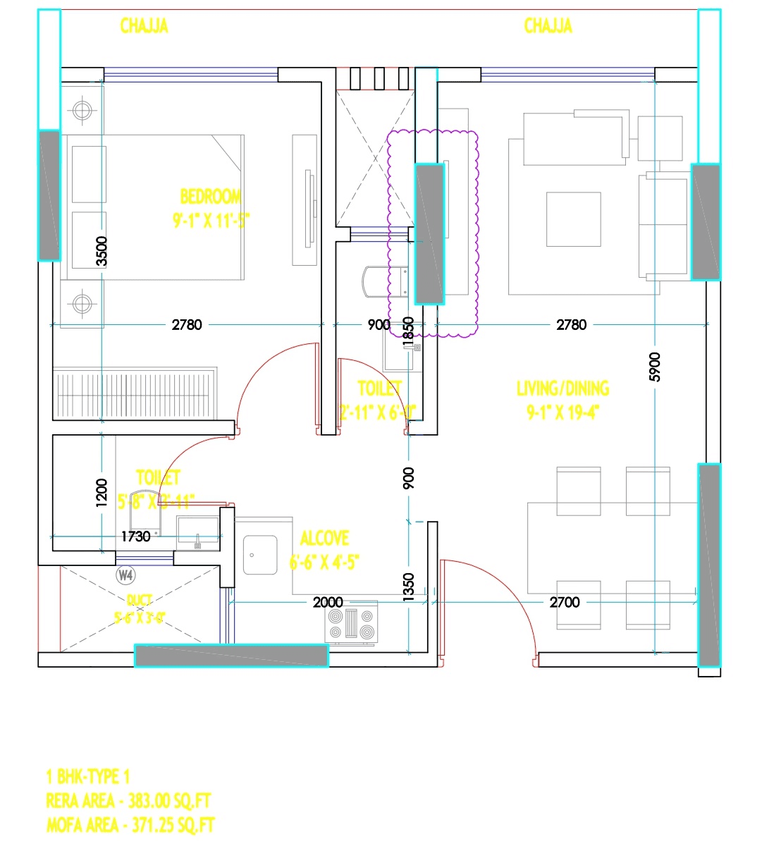 Unit plan - 383 sq.ft.