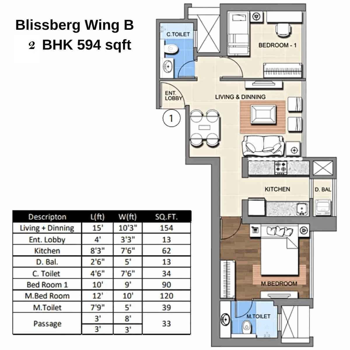 Unit plan - 594 sq.ft.