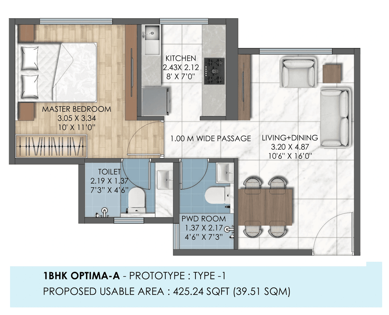 Unit plan - 425 sq.ft.