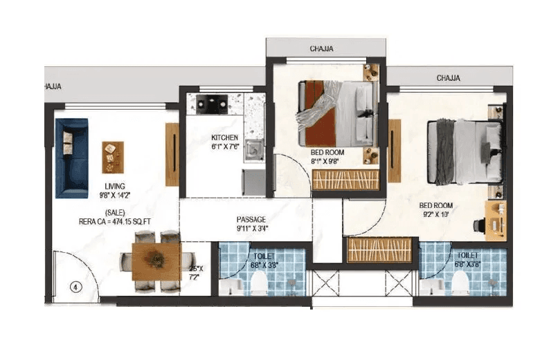 Unit plan - 474 sq.ft.