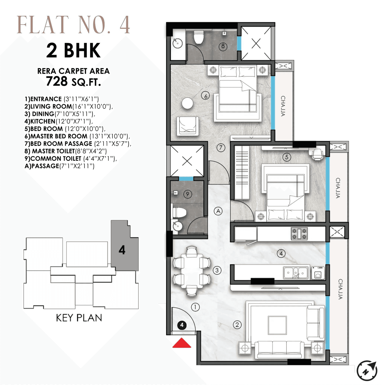 Unit plan - 728 sq.ft.