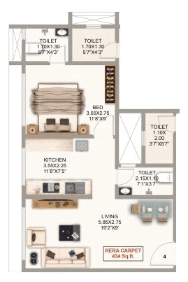 Unit plan - 434 sq.ft.