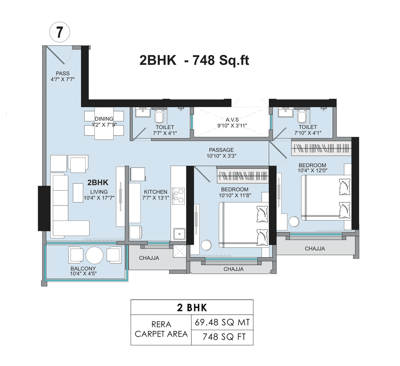 Unit plan - 748 sq.ft.