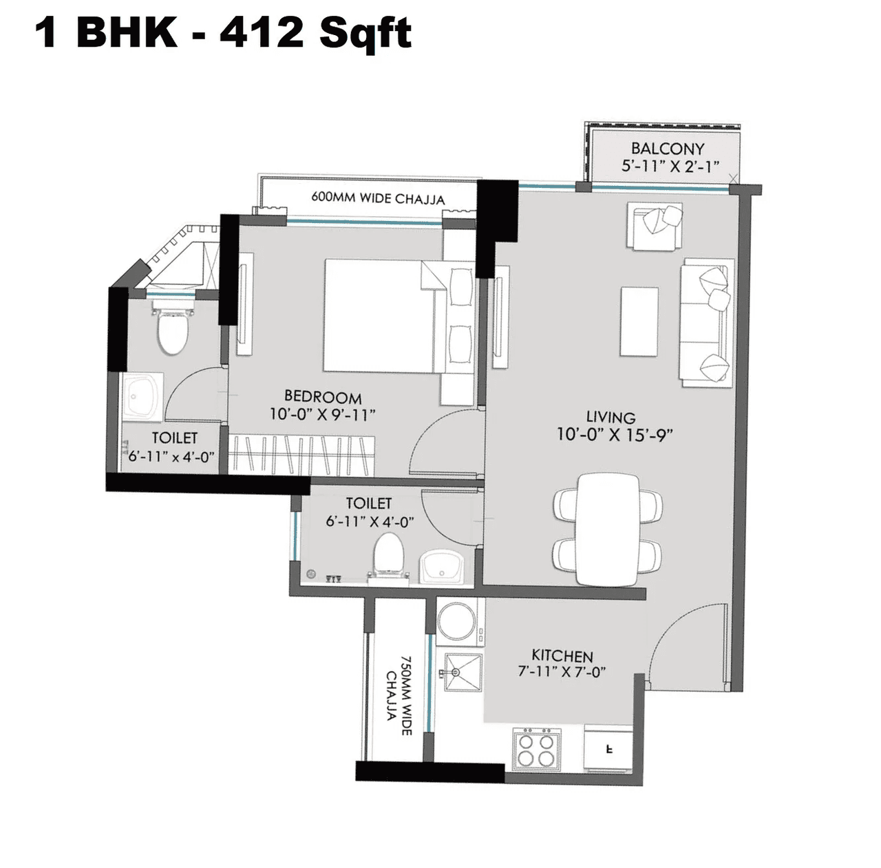 Unit plan - 412 sq.ft.