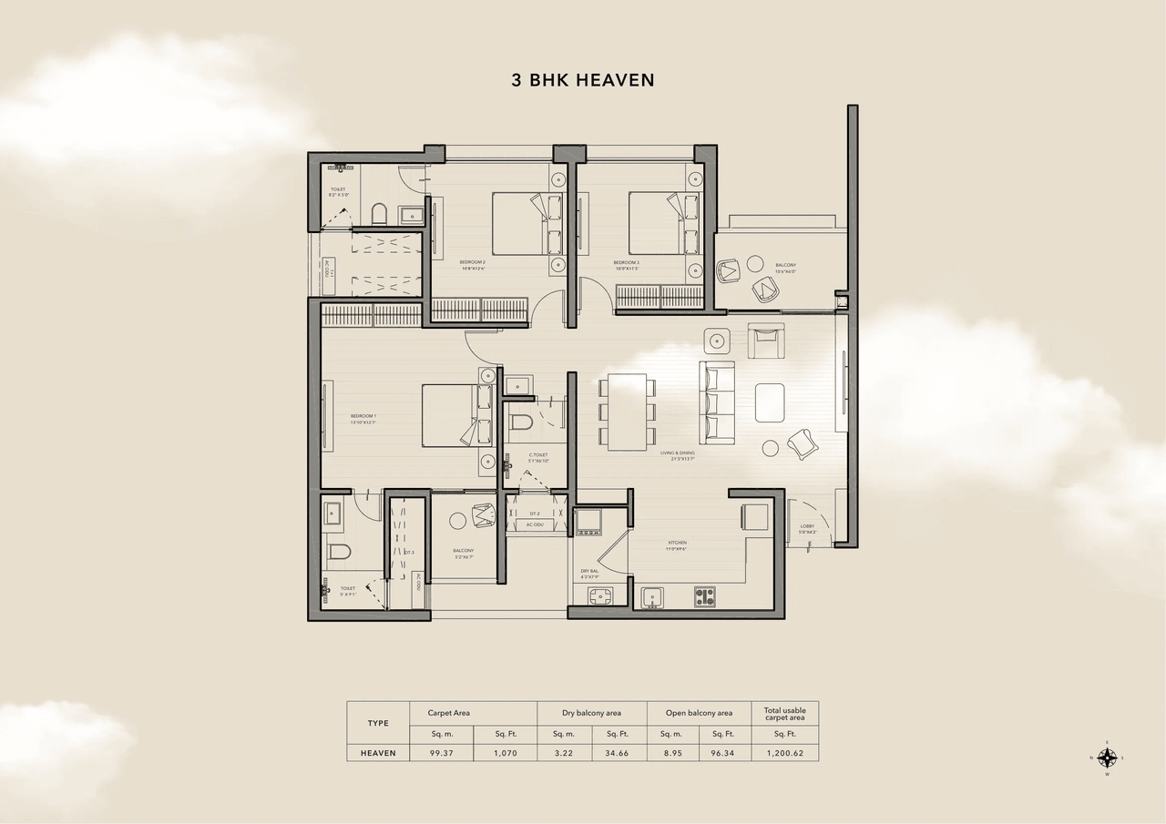 Unit plan - 1201 sq.ft.