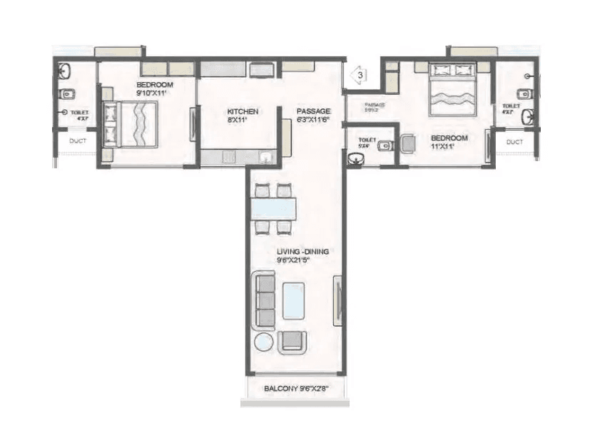 Unit plan - 734 sq.ft.
