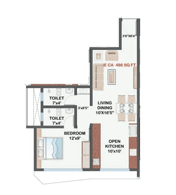 Unit plan - 496 sq.ft.