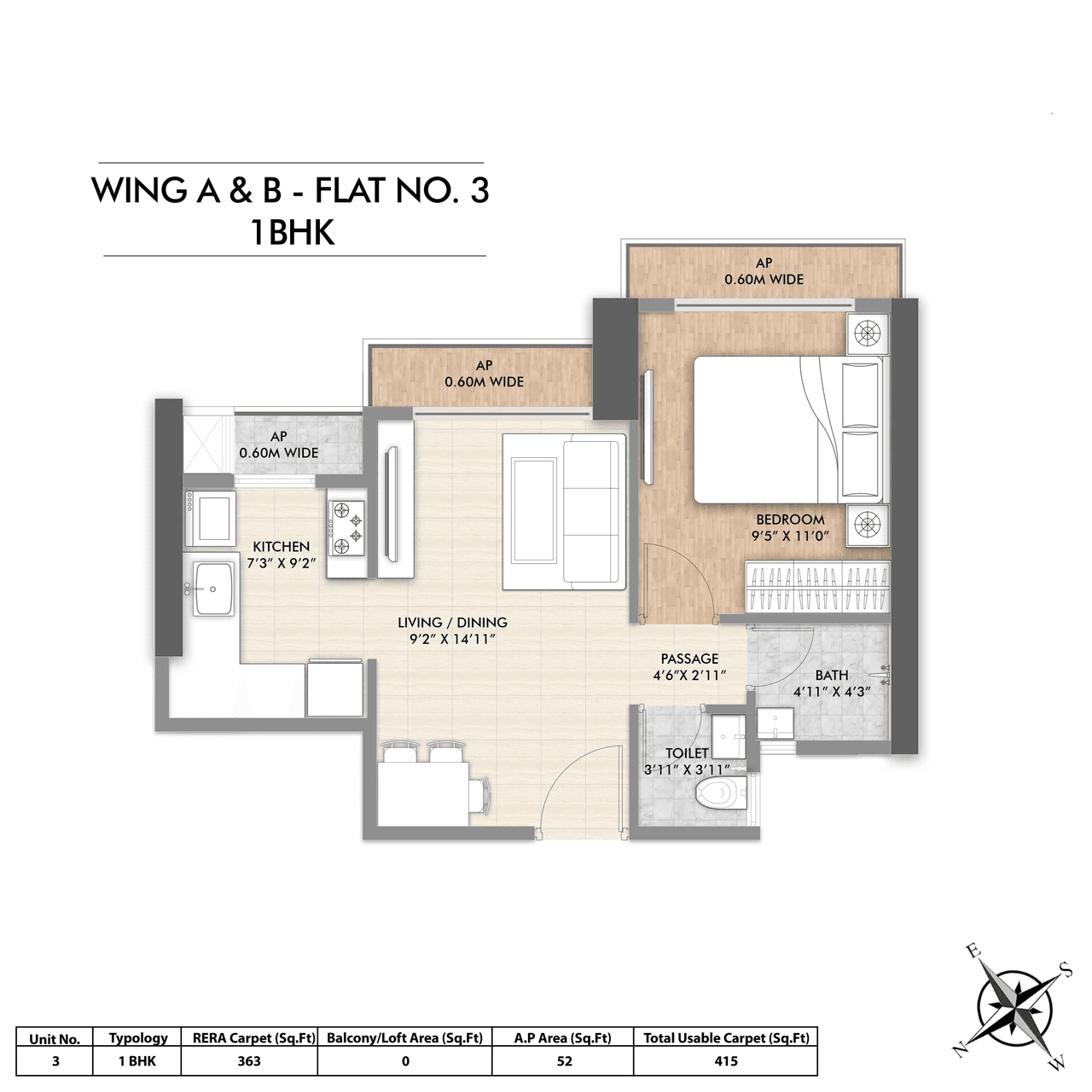 Unit plan - 415 sq.ft.