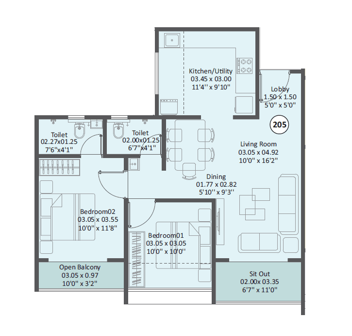 Unit plan - 763 sq.ft.