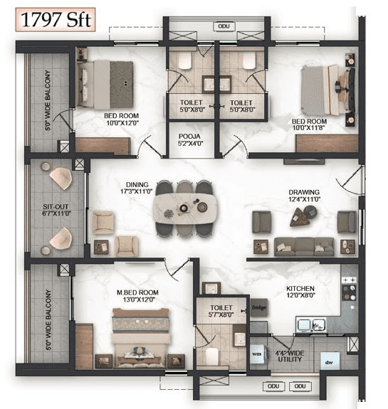 Unit plan - 1384 sq.ft.