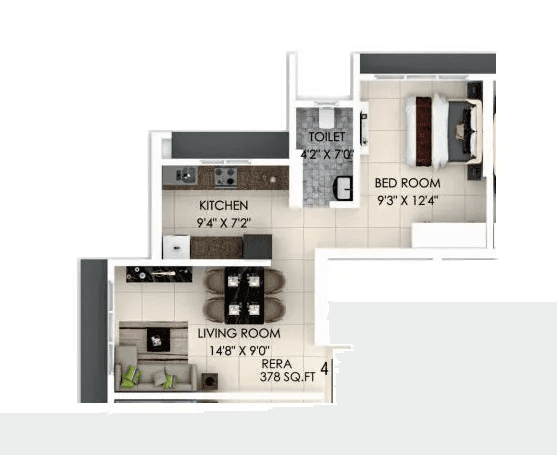 Unit plan - 378 sq.ft.