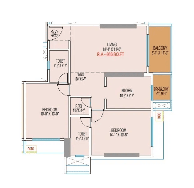 Unit plan - 866 sq.ft.