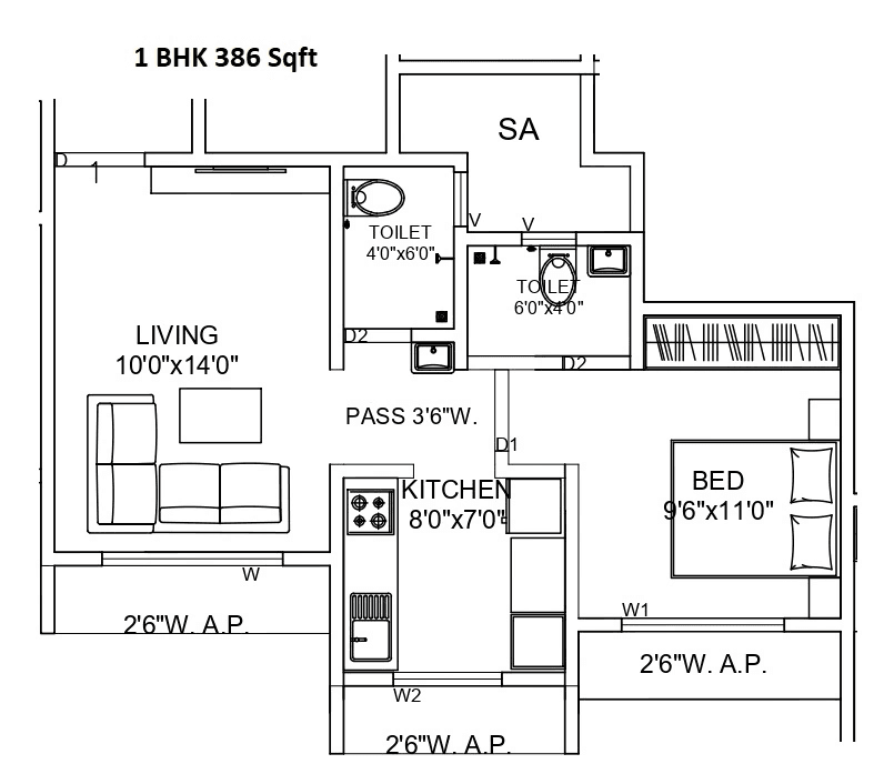Unit plan - 386 sq.ft.
