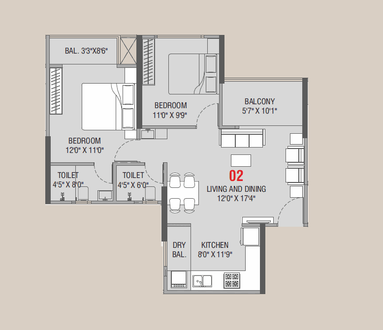Unit plan - 733 sq.ft.