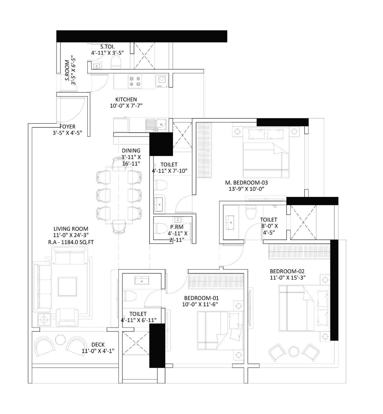 Unit plan - 1184 sq.ft.
