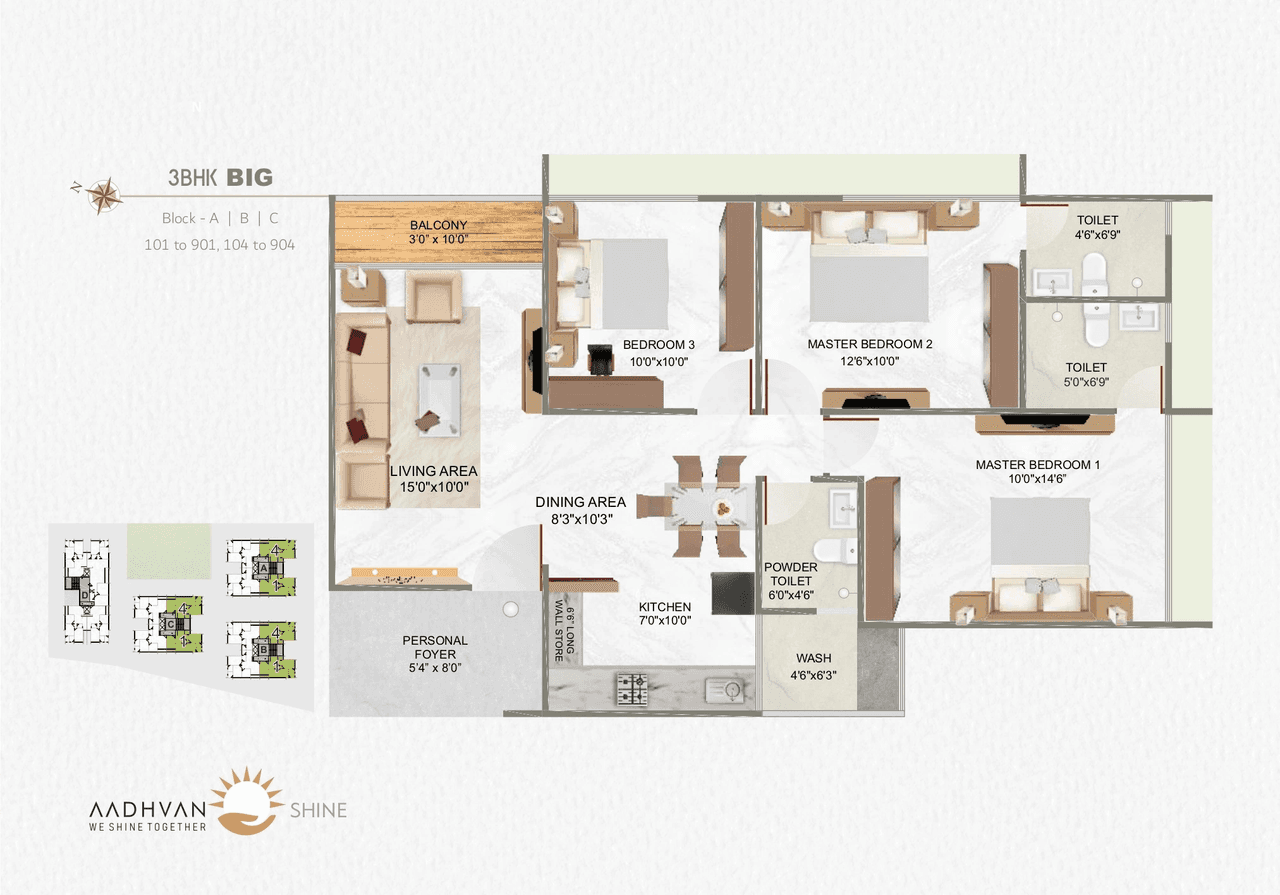 Unit plan - 910 sq.ft.