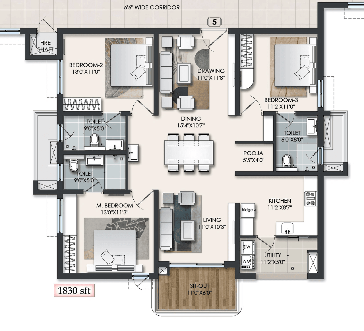 Unit plan - 1281 sq.ft.