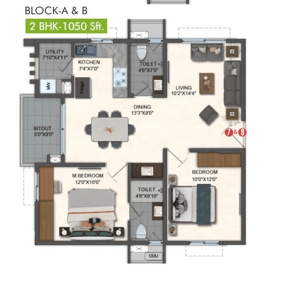 Unit plan - 745 sq.ft.