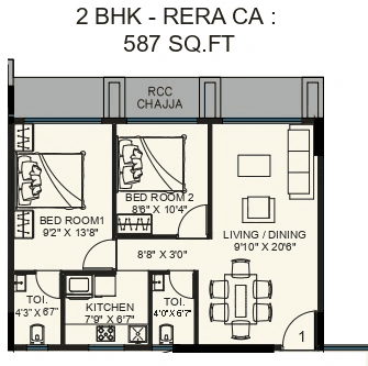 Unit plan - 587 sq.ft.