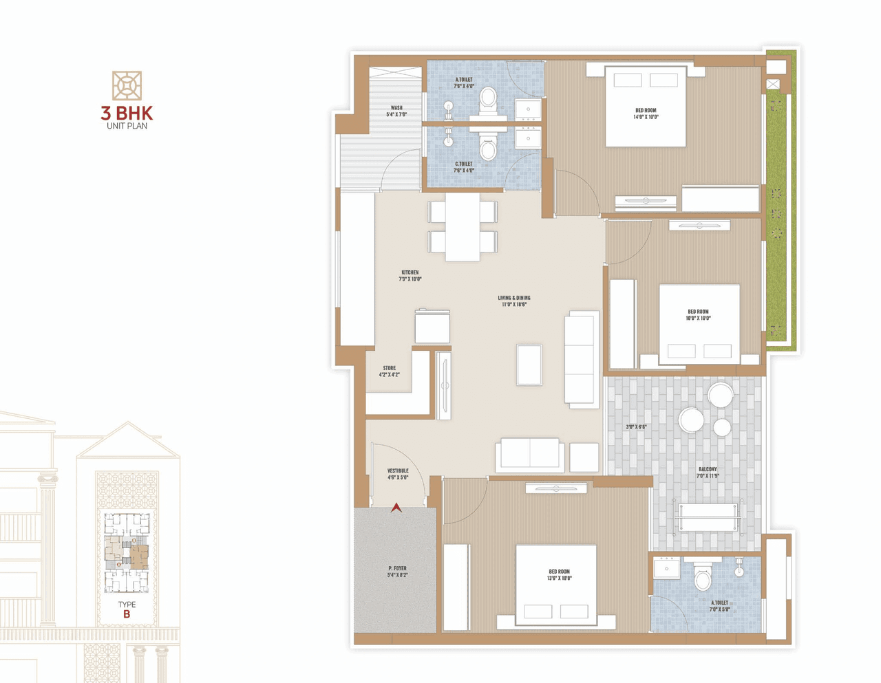 Unit plan - 992 sq.ft.