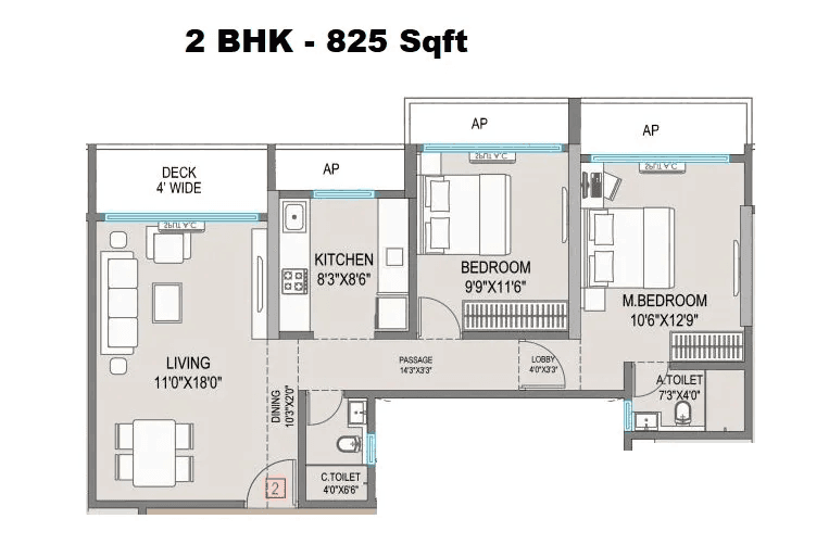 Unit plan - 825 sq.ft.