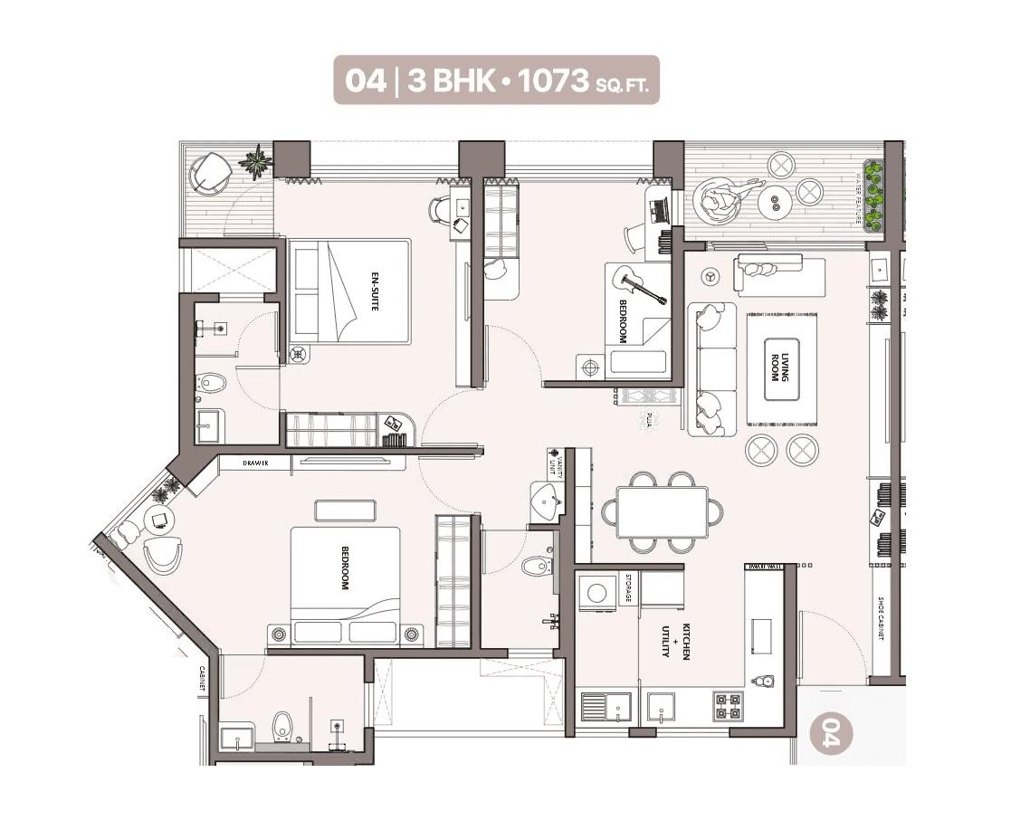 Unit plan - 1073 sq.ft.