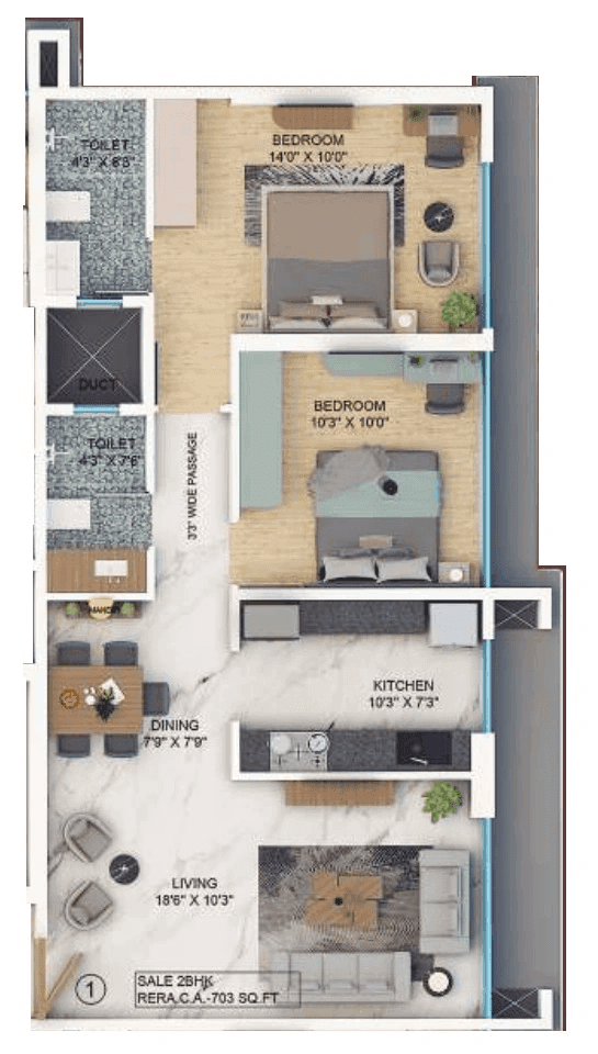 Unit plan - 703 sq.ft.