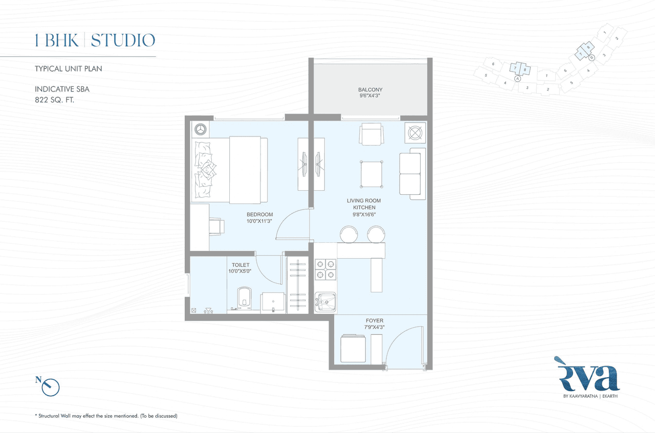 Unit plan - 822 sq.ft.
