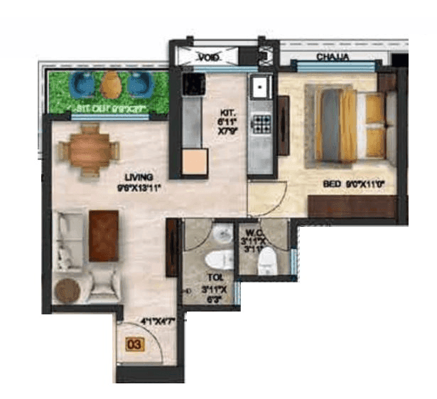 Unit plan - 380 sq.ft.