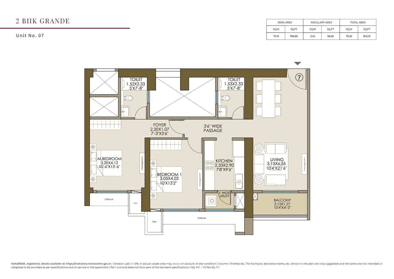 Unit plan - 845 sq.ft.