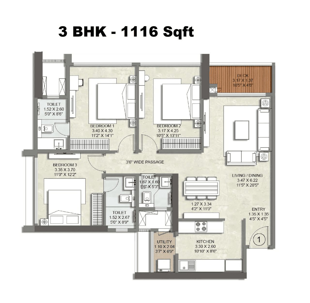 Unit plan - 1116 sq.ft.