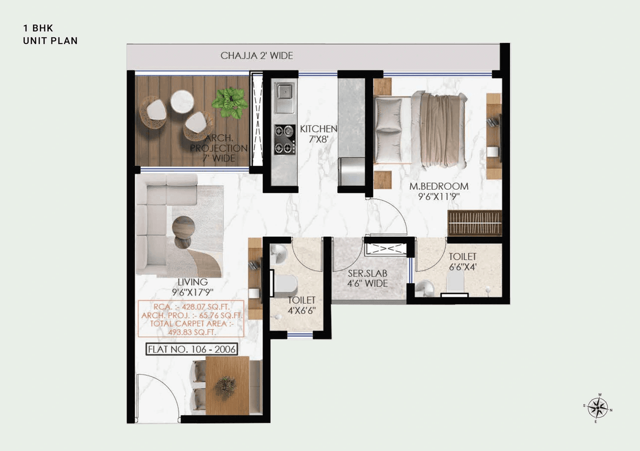 Unit plan - 499 sq.ft.