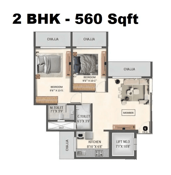 Unit plan - 560 sq.ft.
