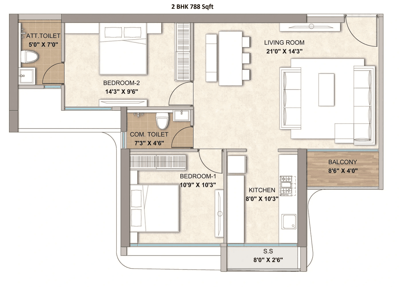 Unit plan - 788 sq.ft.